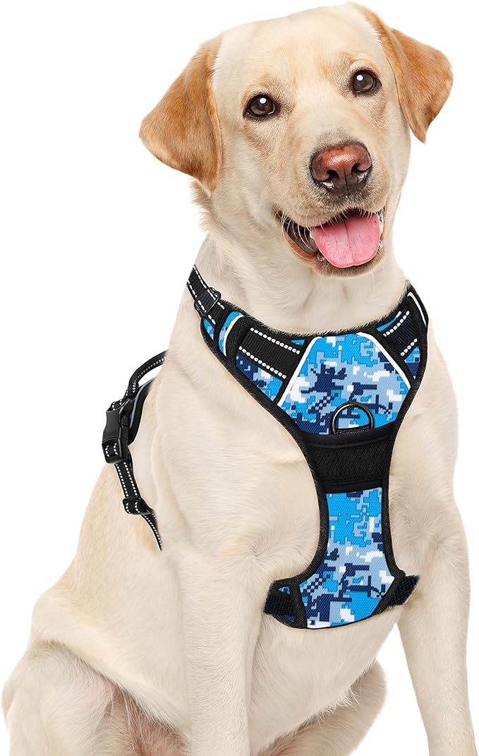 BARKBAY No Pull Dog Harness Large Step in Reflective Dog Harness with Front Clip and Easy Control Handle for Walking Training Running(Blue camo,L)-Mewly Pet
