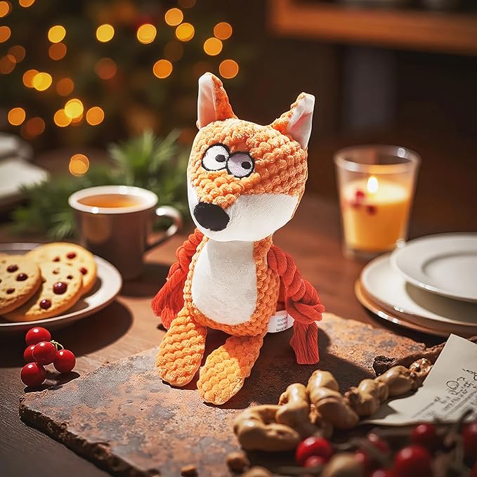 Nana Petit Fox Squeaky Dog Toys for Small & Medium Dogs – Plush Chew Toy, Interactive Puppy Teething Toys for Aggressive Chewers, Cute Stuffed Animal for Play, Training & Indoor Fun-Mewly Pet