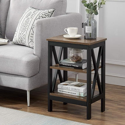 VECELO Modern Night Stand/Sofa Side/End Storage Shelf X-Design Versatile Nightstands Lamp Table Living Room Bedroom Furniture,Easy Assembly, Brown