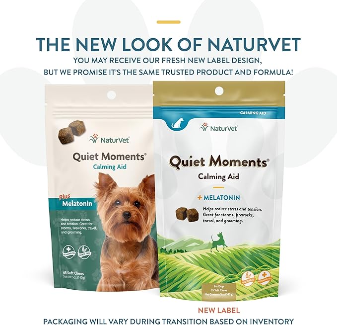 NaturVet Quiet Moments Calming Dog Supplement, Dog Soft Chews with Melatonin to Help Reduce Stress from Storms, The Vet, Fireworks, and Travel, Bacon and Chicken Flavored Pet Supplement, 65 Count-Mewly Pet