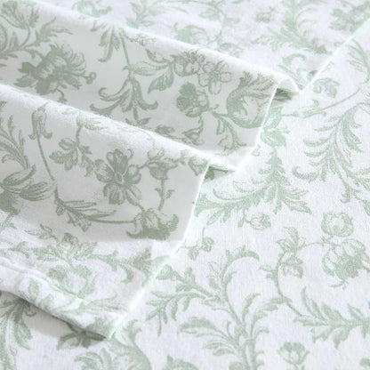 Laura Ashley - Flannel Sheets Full Size, Anti-Pilling & Wrinkle Resistant Cotton, Touchably Soft for All-Season Comfort - Bed Sheets with Matching Pillowcases & Fitted Sheet (Brinna Green)
