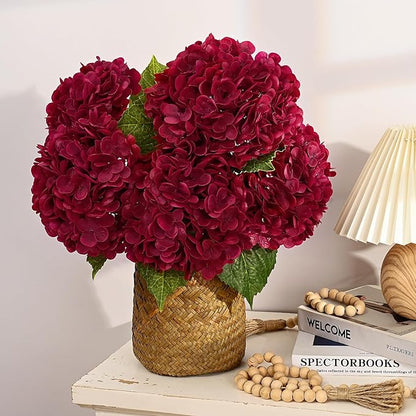 MARTINE MALL 3Pcs 21in Hydrangea Artificial Flowers, Latex Real Touch Hydrangeas Lifelike Large Hydrangea Flowers for Home Decor Party Arrangements Wedding Bouquets Centerpieces (Burgundy)