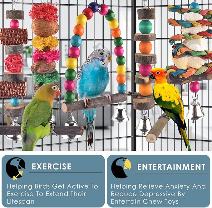 Bissap Bird Chew Toys, 7 Packs Parakeet Natural Wood Toys Parrot Hanging Cage Toy Bird Perch Stand for Small Bird Conure Cockatiel Parrotlet Lovebird Budgie-Mewly Pet