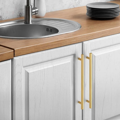 JOY DECOR 3 Pack Cabinet Handles, Gold Cabinet Pulls, 8-3/4 in Hole Center Kitchen Cabinet Handles, Stainless Steel T Bar Handles for Dresser Drawers