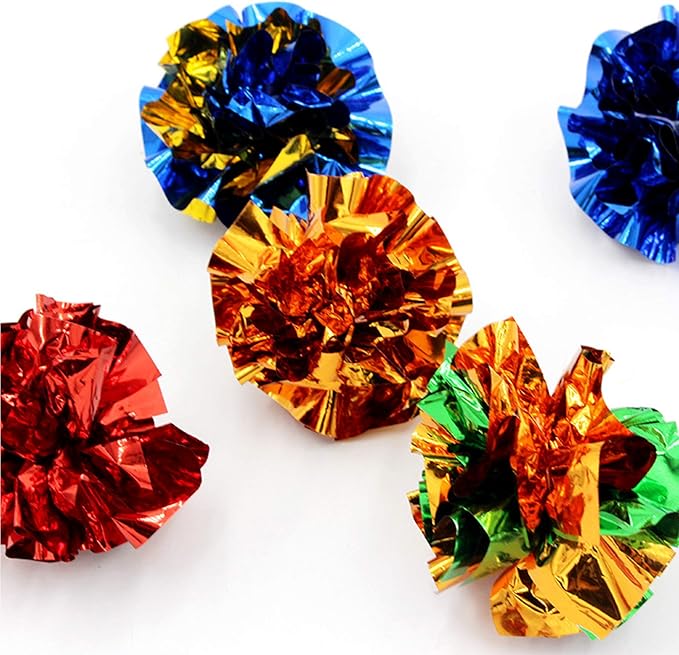 PET SHOW Pack of 30pcs Cat Toy Balls Set Interactive Pompoms Kitten Toys Golden Thread Ball Paper Balls Quiet Indoor Outdoor Footballs Play Activity Chase Training-Mewly Pet