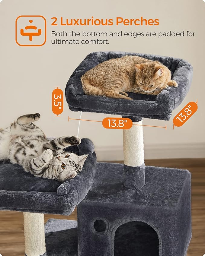 FEANDREA Cat Tree, Cat Tower for Indoor Cats, 56.3-Inch Cat Condo with Scratching Posts, Hammock, Plush Perch, Smoky Gray UPCT15GYZ-Mewly Pet