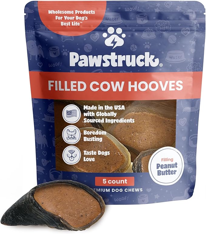 Pawstruck Peanut Butter Filled Cow Hooves for Dogs – Made in USA, Long-Lasting Dental Treats and Chews – Beef Hoof – 5 Count – Packaging May Vary-Mewly Pet
