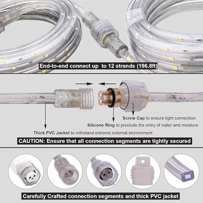 LED Rope Lights, 16.4ft Waterproof Strip Light, 3000K Soft White, Flexible Indoor Outdoor Decorative Lighting for Home Christmas Holiday Garden Patio Party