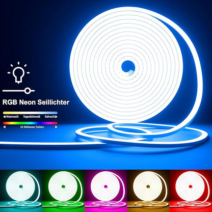 Cozylady 100Ft (50Ft * 2 Rolls) RGB LED Neon Rope Lights for Bedroom, 30m LED Strip Lamp with Double Sided Adhesive Tape, App/Remote Control DIY Lights Decorate The Outdoor and Indoor of Your Home