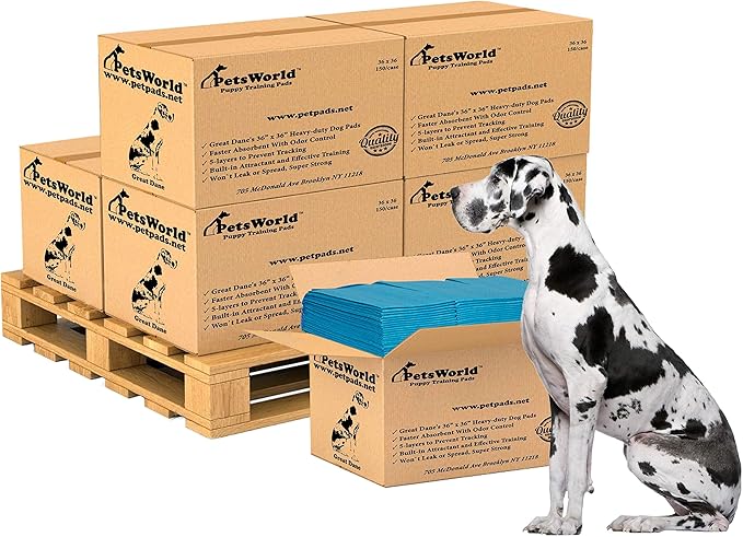 PETSWORLD Giant Dog Potty Pads, Odor-Eliminating, 36" x 36", Ultra Absorbent 5-Layer Leak-Proof Training Pads for Dogs & Cats (36x36, 1800 Count)-Mewly Pet