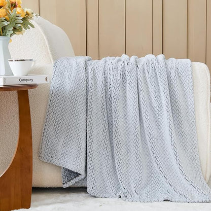 NEWCOSPLAY Super Soft Throw Blanket Frosty Dark Grey Premium Silky Flannel Fleece Leaves Pattern Lightweight Bed Blanket All Season Use (Frosty Dark Grey, Throw(50"x60"))