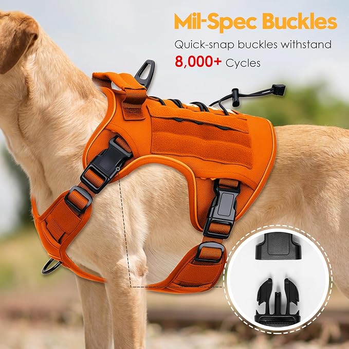 Heavy-Duty Tactical Dog Harness for Large Dogs, No Pull Adjustable Reflective Pet Vest with Molle System, K9 Military-Grade Control for Service Training, Outdoor & 10+ Breeds, Orange, X-Large-Mewly Pet