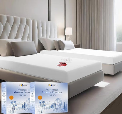 2-Pack Waterproof Mattress Protector for King Size Bed - Soft, Noiseless, Cooling, Deep Pocket Mattress Protector to Fit 8-20 inch Mattress