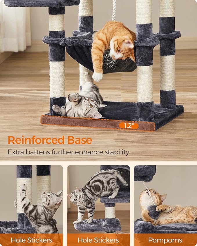 FEANDREA Cat Tree, Cat Tower for Indoor Cats, 56.3-Inch Cat Condo with Scratching Posts, Hammock, Plush Perch, Smoky Gray UPCT15GYZ-Mewly Pet