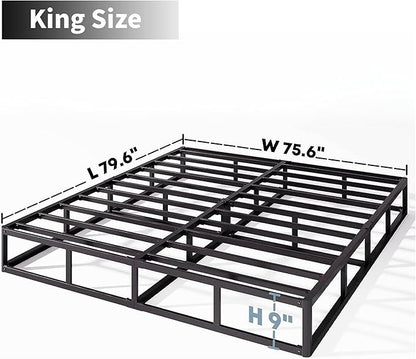 King Box Spring 9 Inch High Profile Strong Metal Frame Mattress Foundation, Quiet Noise-Free,Easy Assembly, 3000lbs Max Weight Capacity
