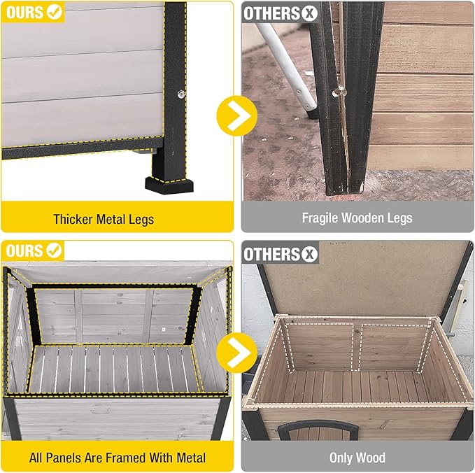 Aivituvin Dog House Outdoor with Metal Frame, Dog Kennel Outside for Small to Medium Breed, 45" Weatherproof Large Dog Shelter with Anti-Chewing Iron Frame, White (45" D x 32.9" W x 32.6" H)-Mewly Pet