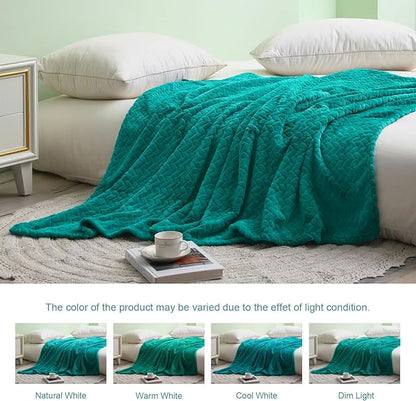 Exclusivo Mezcla Fleece King Size Blanket for Bed, 90x104 Inches Soft Cozy Jacquard Flannel Blankets, Lightweight Fuzzy Plush Warm for Winter, Teal