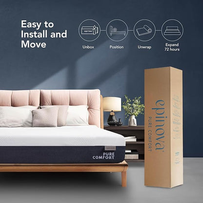EPITEX Pure Comfort 12 Inch Queen Size Memory Foam Mattress – Air-Flow Memory Foam, Medium Plush for Pressure Relief and Motion Isolation, Breathable Pure Cotton Cover, CertiPUR-US Certified