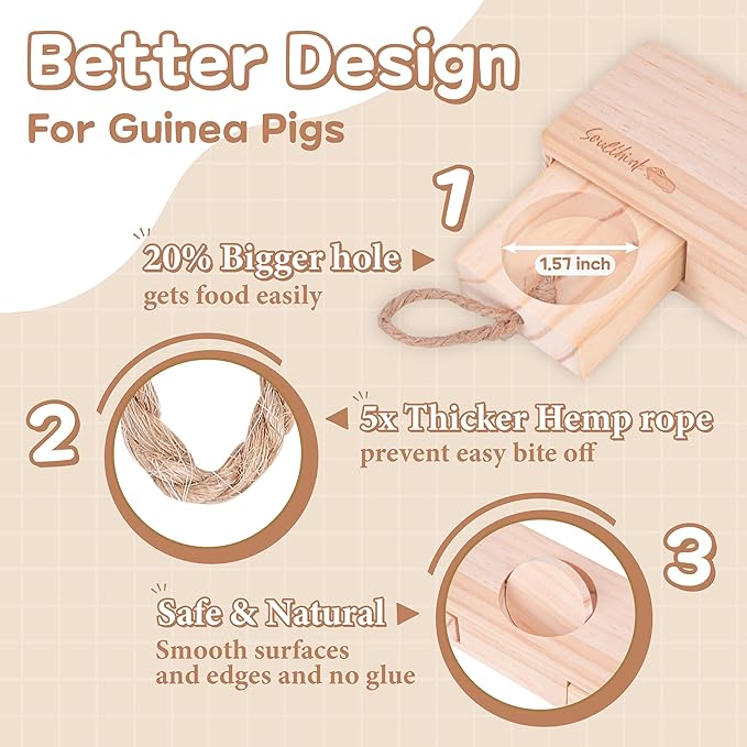 SoulThink® Interactive Guinea Pig Toys - Wooden Rat Toys for Pet Rats, Enrichment & Foraging Activity for Hamster Sniff n' Snack Puzzle for All Small Rodents (2 Sets)-Mewly Pet