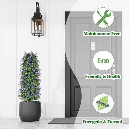 Sunnyglade 2 Packs Artificial Rose Tree 3FT- Fake Floral Plant Tree in Pot- Decorative Topiary Plant - Cement Filled Potted Faux Flower Plant for Home Office Porch Decor Indoor Outdoor (Purple)