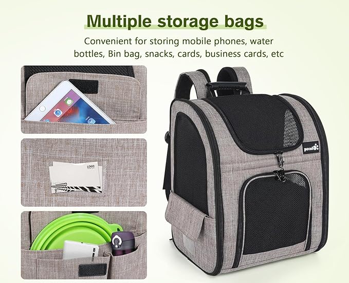 Pecute Pet Carrier Backpack, Large Cat Carrier Backpack, Expandable Cat Backpack with Breathable Mesh for Medium Large Cats, and Small Dogs, Dog Backpack Carrier for Travel Hiking Khaki-Mewly Pet