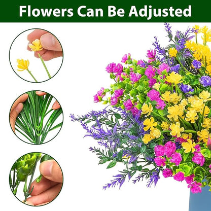 Artificial Plants Outdoor, 20PCS Artificial Flowers, UV Resistant Fake Flowers, Faux Flowers for Outdoor Planters for Front Porch Pot Decor