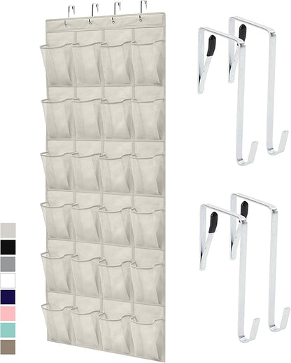 GORILLA GRIP Over the Door Shoe Organizer, 24 Large Breathable Mesh Pockets, Space Saving Hanging Storage Holder, Closet Rack Hanger Holds Up to 40 lbs, Hangs on Closets for Shoes, Accessories, Linen