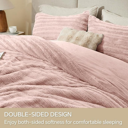 BEDELITE Fleece King Comforter Set -Super Soft & Warm Fluffy Pink Faux Fur Bedding, Luxury Fuzzy Heavy Bed Set for Winter with 2 Pillow Cases
