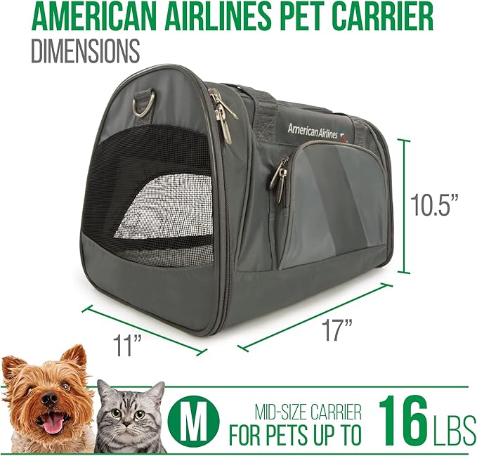 Sherpa American Airlines Travel Pet Carrier, Airline Approved & Guaranteed On Board - Charcoal Gray, Medium-Mewly Pet