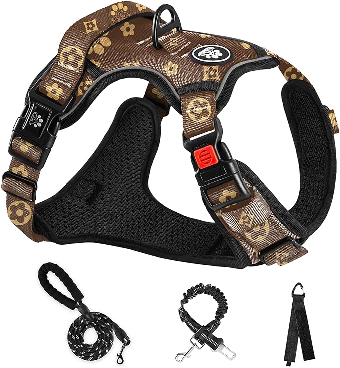 NESTROAD No Pull Dog Harness,Adjustable Oxford Dog Vest Harness with Leash,Reflective No-Choke Pet Harness with Easy Control Soft Handle for Large Dogs(X-Large,Dark Brown)-Mewly Pet