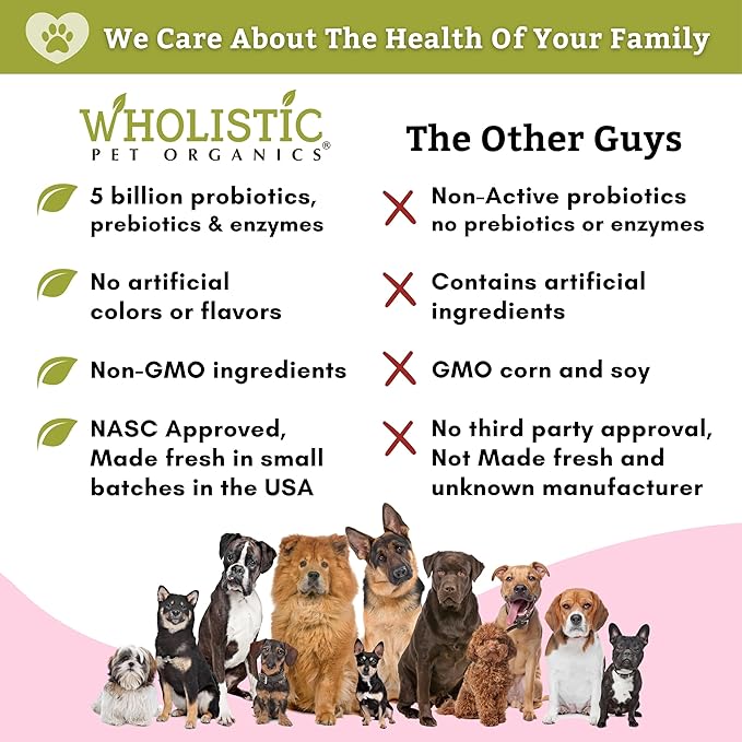 Wholistic Pet Organics:Dog Probiotics and Digestive Enzymes-Probiotic Chews for Dogs Digestive Health,Support Gut Health Immune Supplement Prevents Dog Digestive Problems (Original, 120 Count)-Mewly Pet