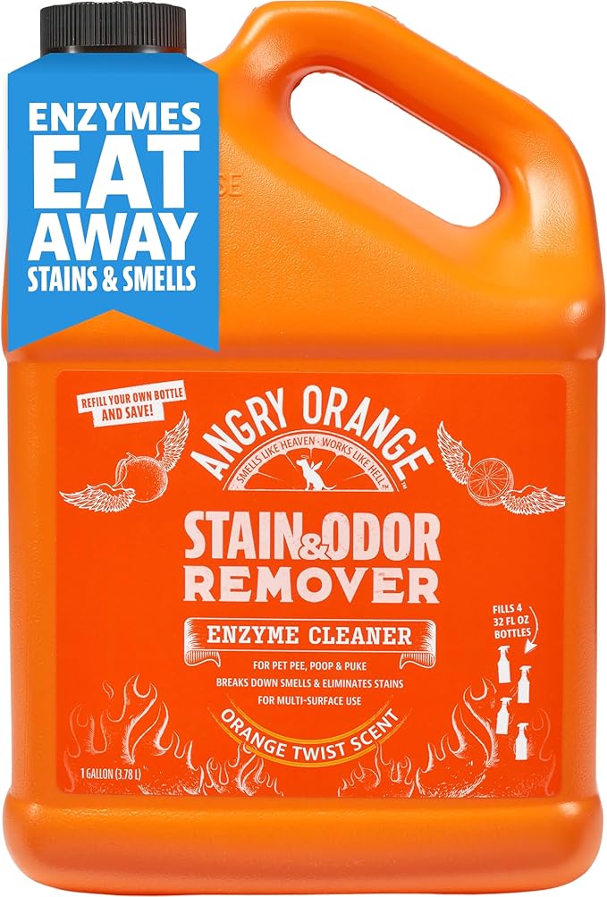 ANGRY ORANGE 1 Gallon Enzyme Cleaner and Deodorizer, Pet Stain and Odor Remover for Dog & Cat Urine and Stains - Citrus, Made in USA-Mewly Pet