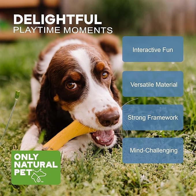 Only Natural Pet Rubber Boredom Buster Treat Stuffer Dog Toys - Interactive Stuffable Feeder Dispenser Fillable Durable Play Puppy Medium Large XS Chew Pup Hide Holder Easy Refill -BobbleBone/Yellow-Mewly Pet