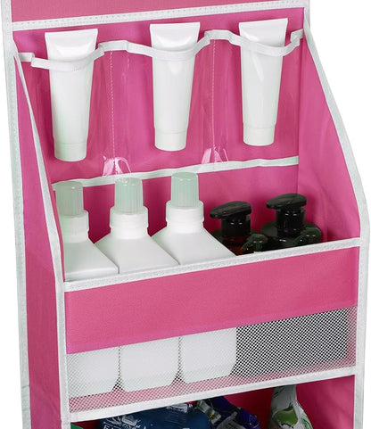 Univivi 6-Shelf Over Door Hanging Organizer Fabric Baby Door Storage with 5 Large Pockets and 3 Small PVC Pockets Wall Mount Hanging Storage Organizers for Baby Essential (Pink)