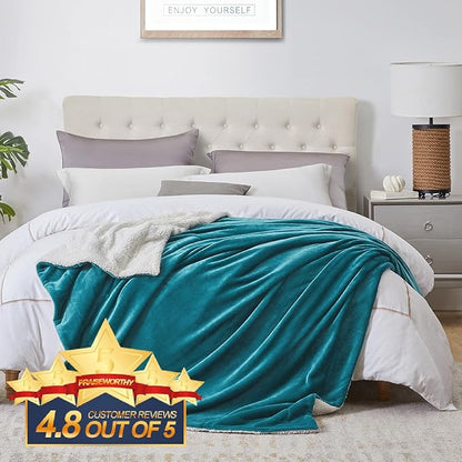 Walensee Sherpa Fleece Blanket (King Size 108”x90” Teal) Plush Throw Fuzzy Super Soft Reversible Microfiber Flannel Blankets for Couch, Bed, Sofa Ultra Luxurious Warm and Cozy for All Seasons