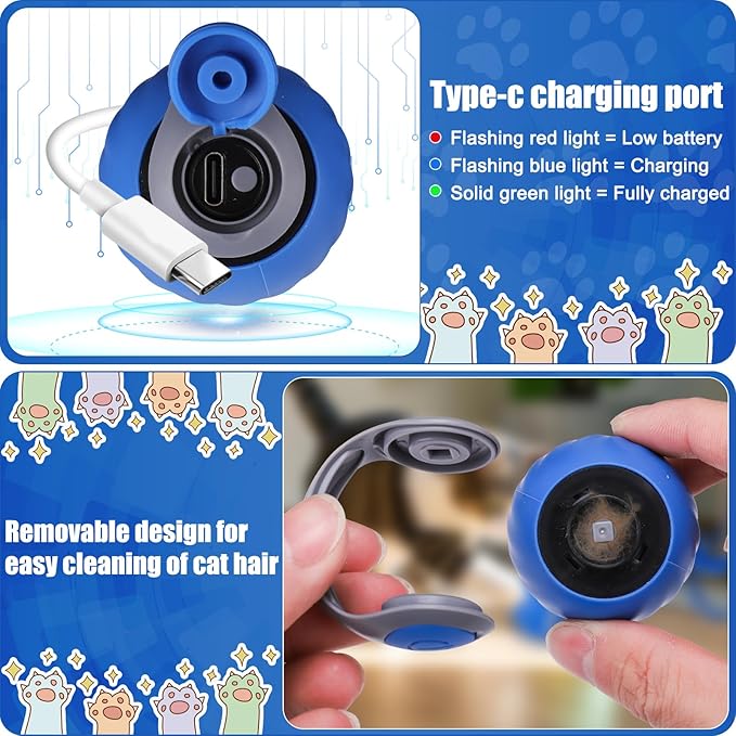 AIERSA Interactive Cat Toys for Indoor Adult Cats, Automatic Self-Play Cat Ball Toy for Kitten to Keep Them Busy, Electric Speed Tail Moving Cat Toy with 3 Tails and 4 Springs (Blue)-Mewly Pet