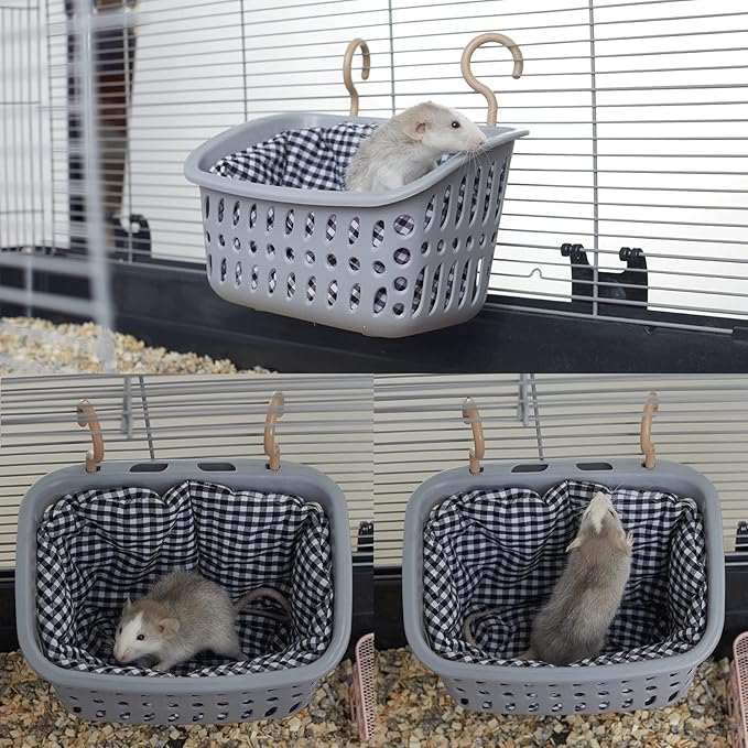 JWShang Rat Hammock for Cage, Chew Proof Hanging Basket Bed with Sturdy Hooks, Pet Cage Accessories, Safe Cozy Small Animal Rodent Hammock for Sugar Glider Mice Snuggling Sleeping-Mewly Pet