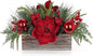 Christmas Centerpiece 11 Inch Artificial Norfolk Pine in Rustic Wooden Pot Flower Arrangement with Magnolia Flowers Pine Greenery Red Berries Ornaments for Dining Table Holiday Party Mantel Xmas Decor