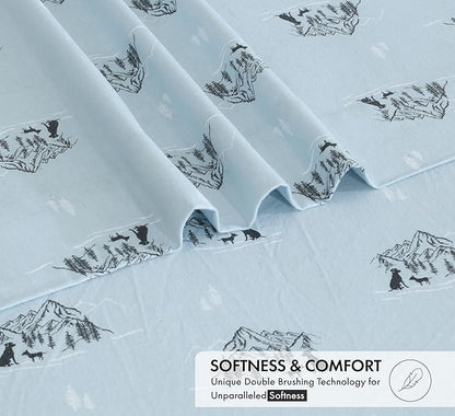 RUVANTI Flannel Sheets Full Size - 100% Cotton Double Brushed Bed Sheets Set, Deep Pockets 16 Inches, All Seasons Breathable & Extra Soft Full Sheets, Warm & Cozy, 4 Piece, Soul Dog