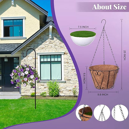 Artificial Hanging Fake Flowers with Basket Plants for Outdoor Decoration, Faux Silk Flower UV Resistant Morning Glory for Home Porch Patio Garden Balcony Yard Look Real (Purple White)