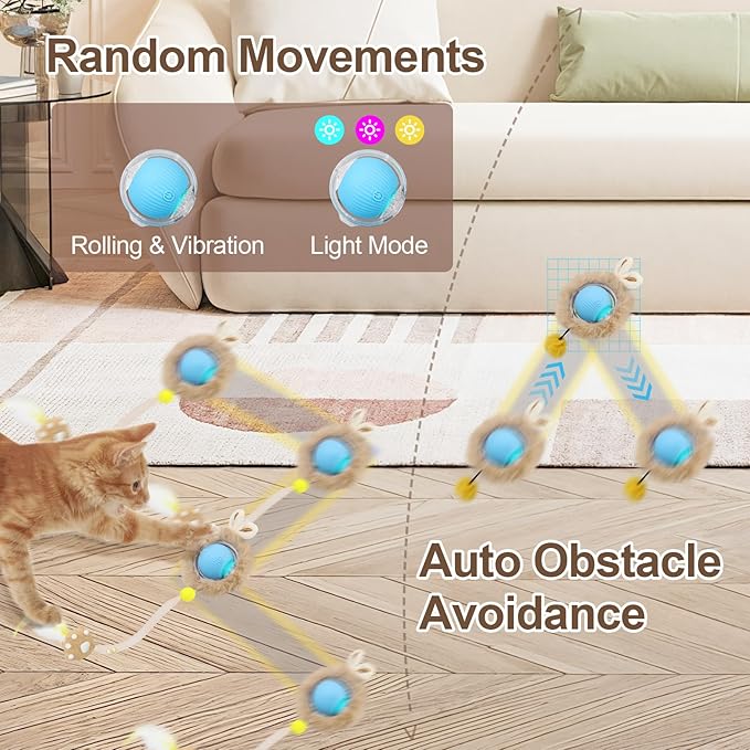 Interactive Cat Toys, Smart Rolling Ball in Play Mat, Automatic Speedy Moving Ball for Indoor Exercise, Motion Activated Pet Balls for Hide and Seek Mouse Catching Game (Blue)-Mewly Pet