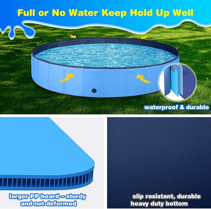 Jecoo Dog Pool for Large Dogs Kiddie Pool Hard Plastic Foldable Dog Bathing Tub Portable Outside Kids Swimming for Pets and Dogs Outdoor Backyard-Mewly Pet