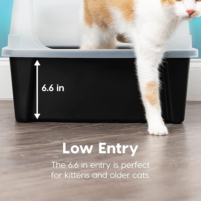 IRIS USA XX-Large Cat Litter Box, Open Top Extra Large Litter Box for Big Cats and Multi-Cat Households, High Sided Scatter Shield, Easy to Clean, 30" L x 20" W x 14" H, Black-Mewly Pet
