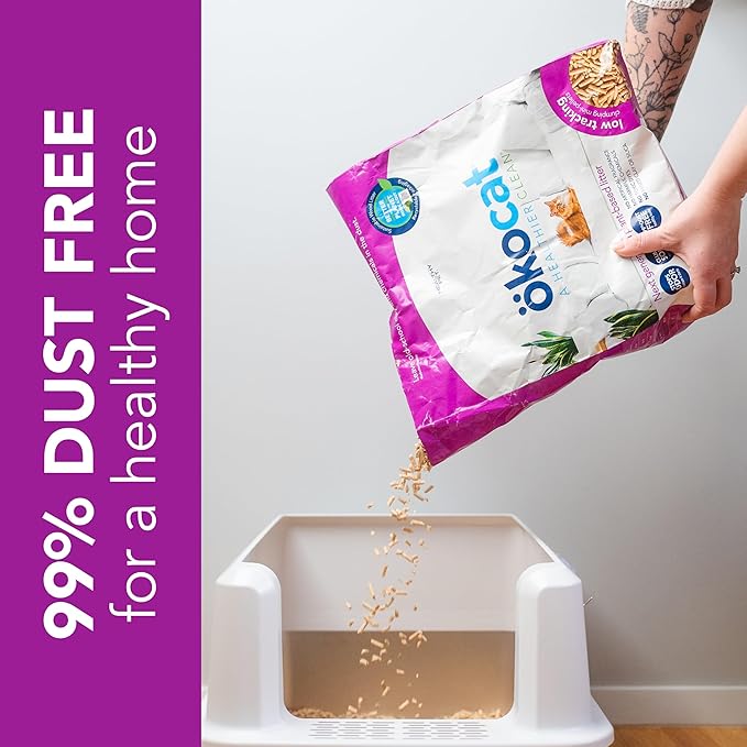 ökocat Less Mess Low Tracking Wood Clumping Cat Litter Mini- Pellets, Unscented, 18.6 pounds - Natural Ingredients, Stops Odor, Clumps Solid, 99% Dust Free, Great for Long-Hair Breeds-Mewly Pet