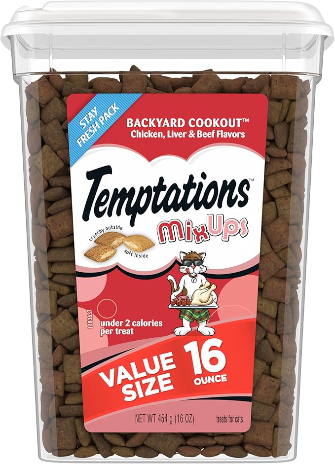 Temptations MixUps Backyard Cookout Flavor Crunchy and Soft Cat Treats, 16 oz. Tub-Mewly Pet