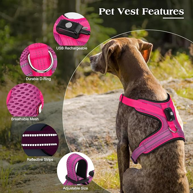 Light Up Dog Harness, Rechargeable Led Dog Harness with Battery Level Indicator, Adjustable Reflective Safety Vest for Night Walking, Soft Mesh Lighted Harness for Medium Large Dogs(5-90lbs)-Mewly Pet