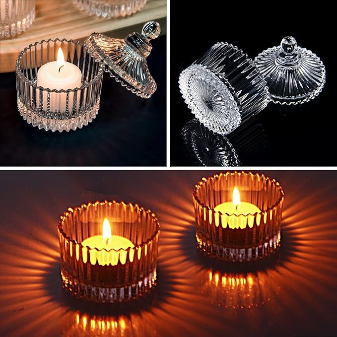16 Piece Votive Candle Holders with Lids, Tealight Candle Holders in Bulk, Glass Small for Table Centerpiece, Wedding, Home Decor (2.68'' x 1.65'', Clear)