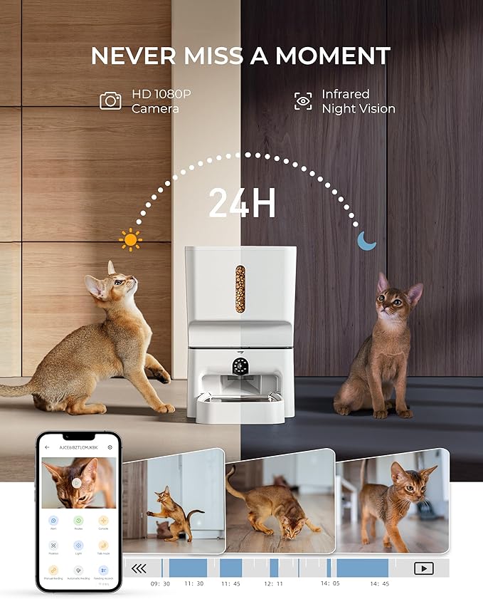 Automatic Cat Feeder with Camera, 7L Timed Dog Feeders, Adjustable Camera, 1080P HD Night Vision, Automatic Dog Feeder, 5G WiFi Cat Food Dispenser with 2-Way Audio, Low Food & Motion Alerts-Mewly Pet