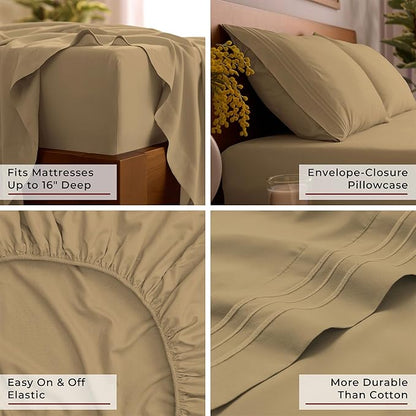 Mellanni Full Sheets Set - 4 PC Iconic Collection Bedding - Hotel Luxury, Extra Soft, Cooling Bed Sheets - Wrinkle, Fade, Stain Resistant (Full, Gold)