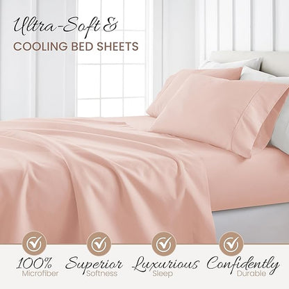 Linen Market 4 Piece King Sheet Set - Breathable, Double-Brushed Patterned Cooling Sheets – Oeko-TEX Certified Ultra Soft & Wrinkle-Free 16" Deep-Pocket King Sheets - Easy Care My Heart Pink